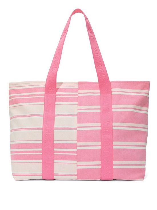 Victoria's Secret Handbags - Victoria's Secret Pink & Cream Striped Tote Bag